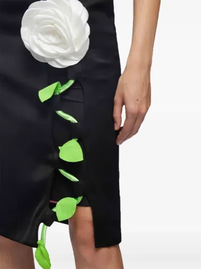 Vivetta Rose-embroidered Skirt In Black
