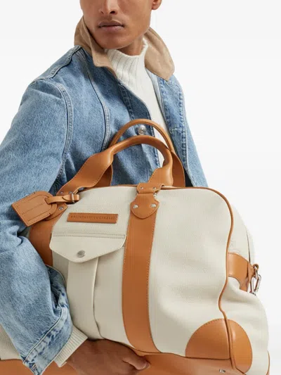 Brunello Cucinelli Grained Calfskin Street Bag In White