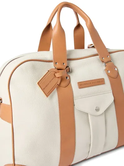 Brunello Cucinelli Grained Calfskin Street Bag In White