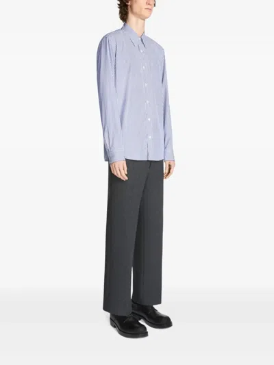 Dries Van Noten Striped Cotton Shirt In Blue
