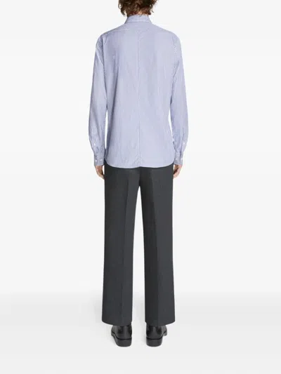 Dries Van Noten Striped Cotton Shirt In Blue