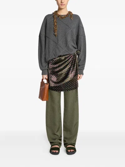 Dries Van Noten Quilted Cashmere Sweater In Gray