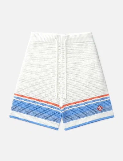 Casablanca Mens Blue Multi Striped Logo Cotton-crochet Shorts