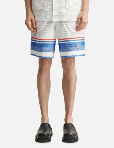 Casablanca Mens Blue Multi Striped Logo Cotton-crochet Shorts