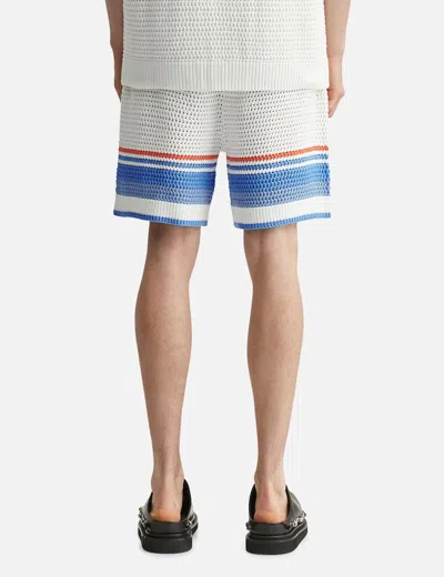 Casablanca Mens Blue Multi Striped Logo Cotton-crochet Shorts