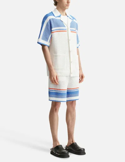 Casablanca Mens Blue Multi Striped Logo Cotton-crochet Shorts