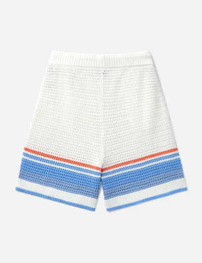 Casablanca Mens Blue Multi Striped Logo Cotton-crochet Shorts