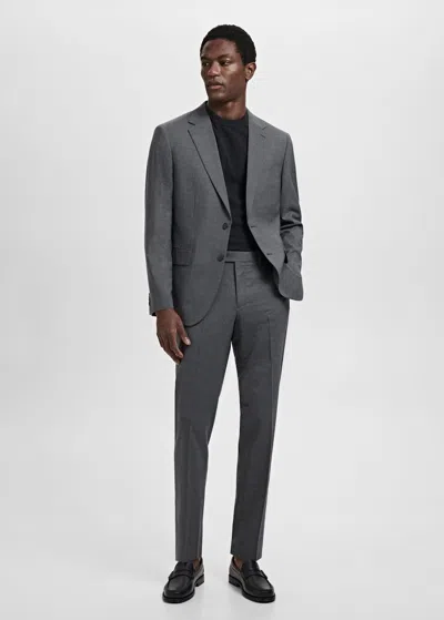 Mango Man Turin 100% Virgin Wool Suit Trousers Grey