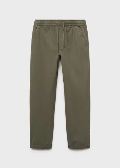 Mango Elastic Waist Trousers Khaki In Green
