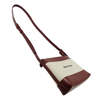 Pre-owned Balenciaga Beige Bordeaux Leather Canvas Shoulder Bag ()