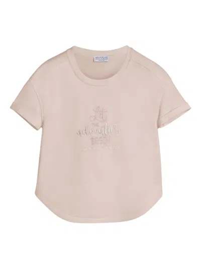 Brunello Cucinelli Slogan-embroidered T-shirt In Pink