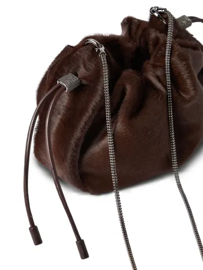 Brunello Cucinelli Women Bucket Mellow Mini Pony Skin Shoulder Bag