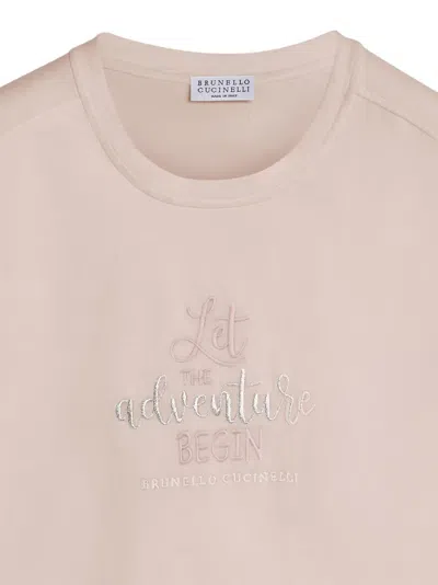 Brunello Cucinelli Slogan-embroidered T-shirt In Pink