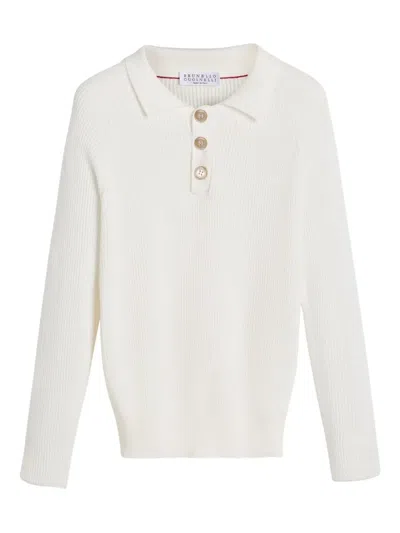 Brunello Cucinelli Knitted Polo Shirt In White