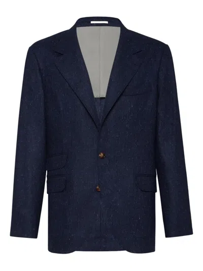Brunello Cucinelli Speckled Single-breasted Blazer In Blue