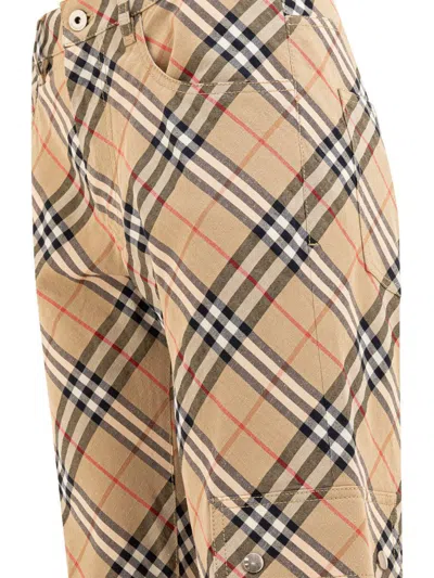 Burberry Straight Leg Checked Cargo Pants In Brown