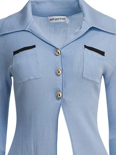 Self-portrait Rib-knit Longline Top In Blue