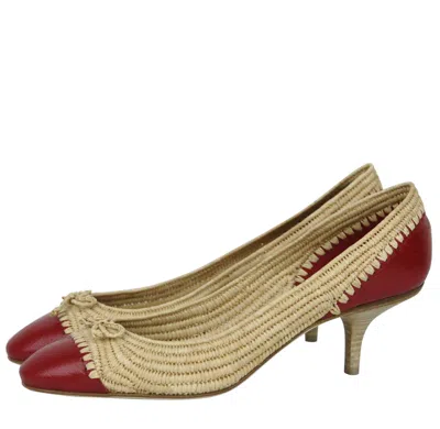 Bottega Veneta Women's Bow Beige Red Straw Leather Ballet Flat 338295 9867 (39.5 Eu / 9.5 Us)