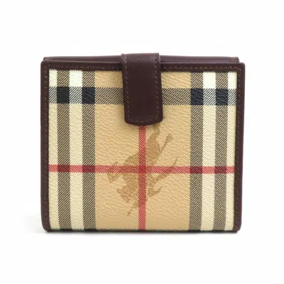 Pre-owned Burberry Beige Brown Coated Canvas Leather Wallet (bi-fold) ()