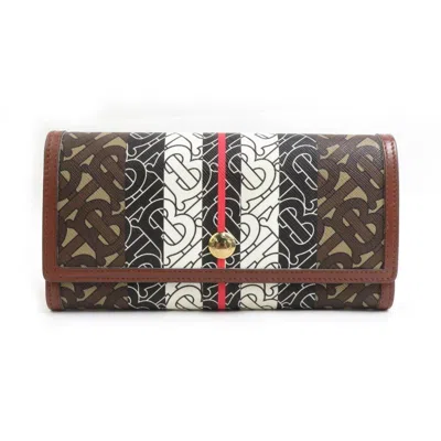 Pre-owned Burberry Black Brown White Coated Canvas Long Wallet (bi-fold) ()