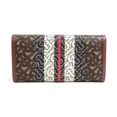Pre-owned Burberry Black Brown White Coated Canvas Long Wallet (bi-fold) ()