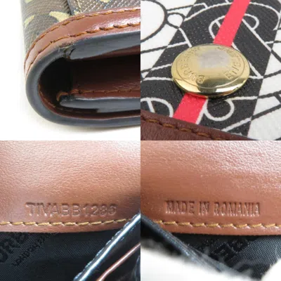 Pre-owned Burberry Black Brown White Coated Canvas Long Wallet (bi-fold) ()