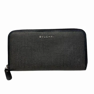 Pre-owned Bvlgari Weekend Black Gray Pvc Leather Long Wallet (bi-fold) ()