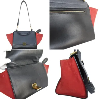 Pre-owned Celine Black Navy Red Color Leather Handbag Shoulder Bag ()
