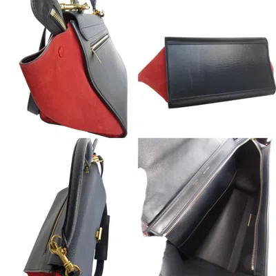 Pre-owned Celine Black Navy Red Color Leather Handbag Shoulder Bag ()