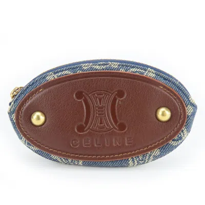Pre-owned Celine Blue Brown Denim Leather Coin Purse/coin Case ()