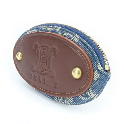 Pre-owned Celine Blue Brown Denim Leather Coin Purse/coin Case ()