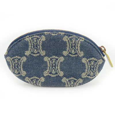 Pre-owned Celine Blue Brown Denim Leather Coin Purse/coin Case ()