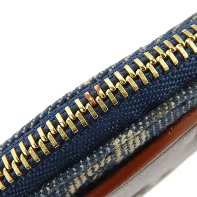 Pre-owned Celine Blue Brown Denim Leather Coin Purse/coin Case ()