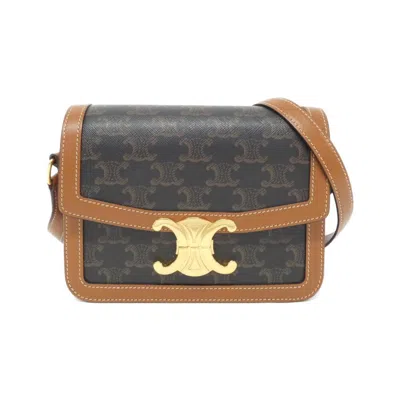 Pre-owned Celine Gray Gray Brown Coated Canvas Leather Shoulder Bag ()