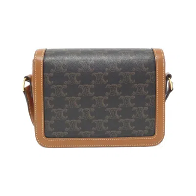 Pre-owned Celine Gray Gray Brown Coated Canvas Leather Shoulder Bag ()