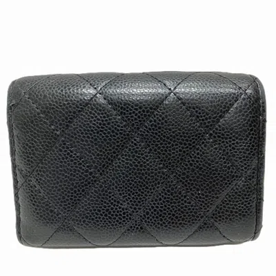 Pre-owned Chanel Black Grained Calfskin Wallet (tri-fold) ()
