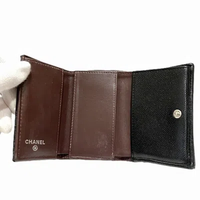 Pre-owned Chanel Black Grained Calfskin Wallet (tri-fold) ()