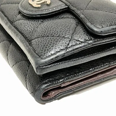 Pre-owned Chanel Black Grained Calfskin Wallet (tri-fold) ()
