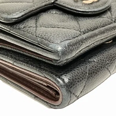 Pre-owned Chanel Black Grained Calfskin Wallet (tri-fold) ()
