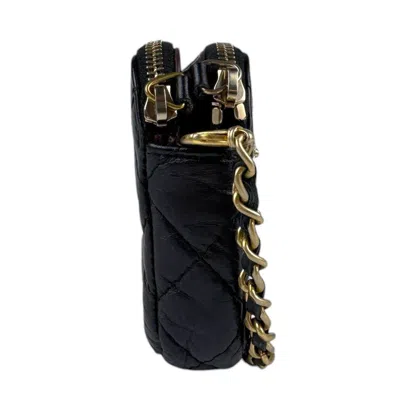 Pre-owned Chanel Black Leather Metal Chain/shoulder Wallet ()