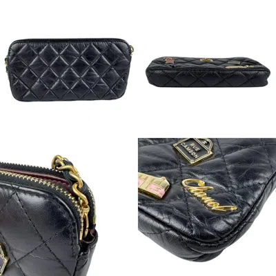 Pre-owned Chanel Black Leather Metal Chain/shoulder Wallet ()