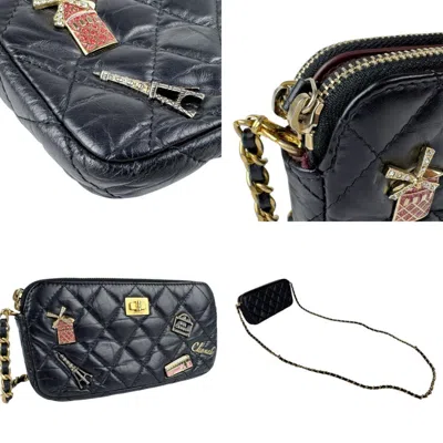 Pre-owned Chanel Black Leather Metal Chain/shoulder Wallet ()