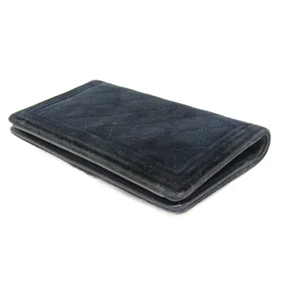 Pre-owned Chanel Boy  Dark Navy Leather Long Wallet (bi-fold) ()