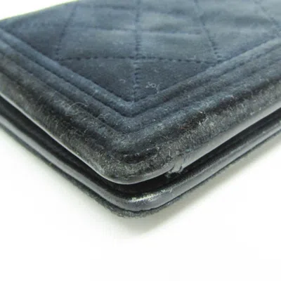 Pre-owned Chanel Boy  Dark Navy Leather Long Wallet (bi-fold) ()