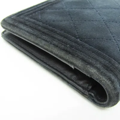 Pre-owned Chanel Boy  Dark Navy Leather Long Wallet (bi-fold) ()