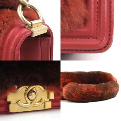 Pre-owned Chanel Brown Red Color Fur Leather Handbag Shoulder Bag ()