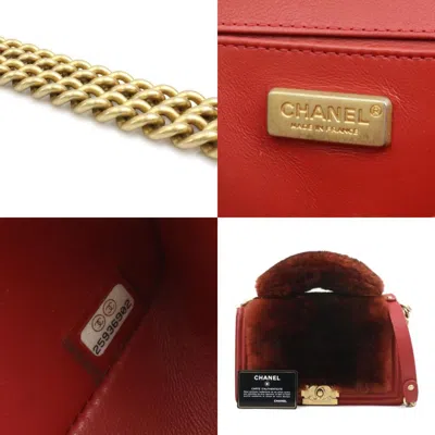Pre-owned Chanel Brown Red Color Fur Leather Handbag Shoulder Bag ()