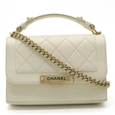 Pre-owned Chanel Ivory White Leather Handbag Shoulder Bag ()