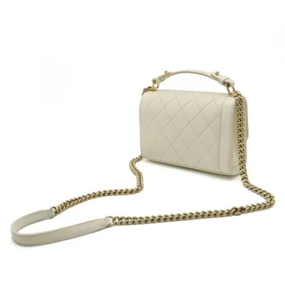 Pre-owned Chanel Ivory White Leather Handbag Shoulder Bag ()
