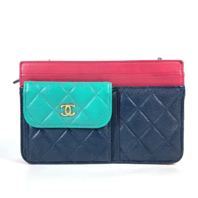 Pre-owned Chanel Navy Pink Grained Calfskin Pochette Shoulder Bag ()